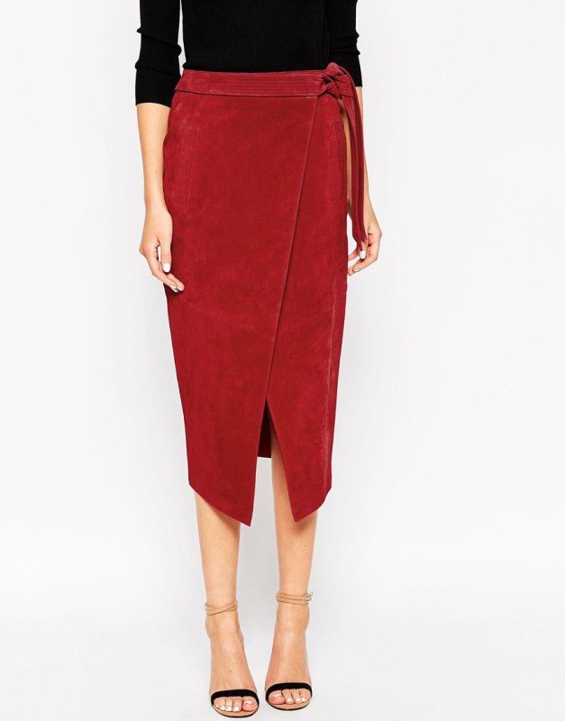 asos red suede skirt
