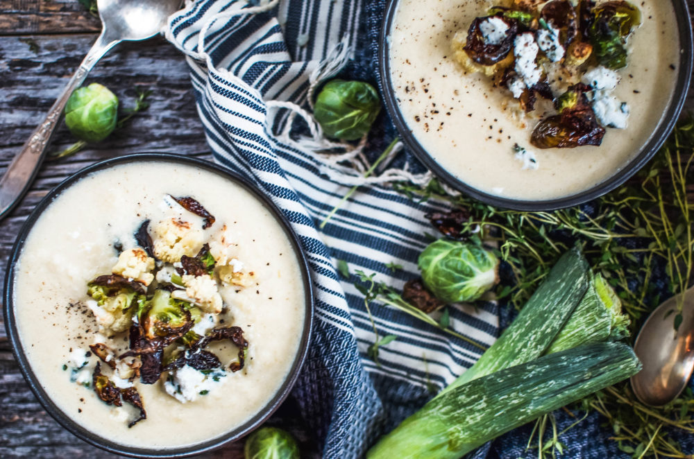 Cauliflower Soup with Herbed Goat Cheese