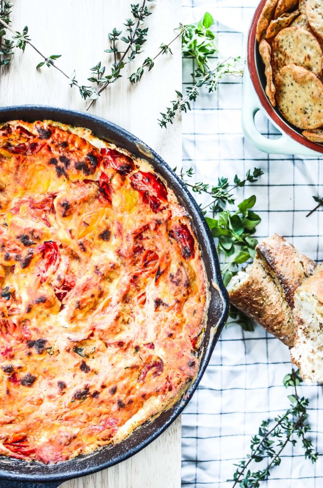 My roasted tomato dip is super easy! It's a crowd pleaser for any occasion, best served as an appetizer or side dish at a party.