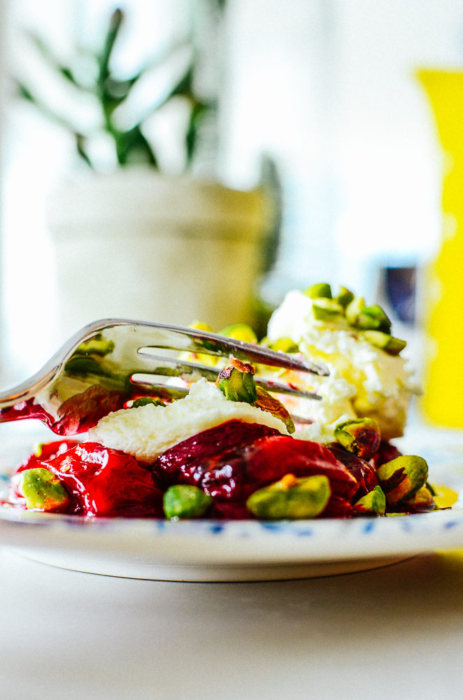 Roasted Plums with Pistachios and Mascarpone