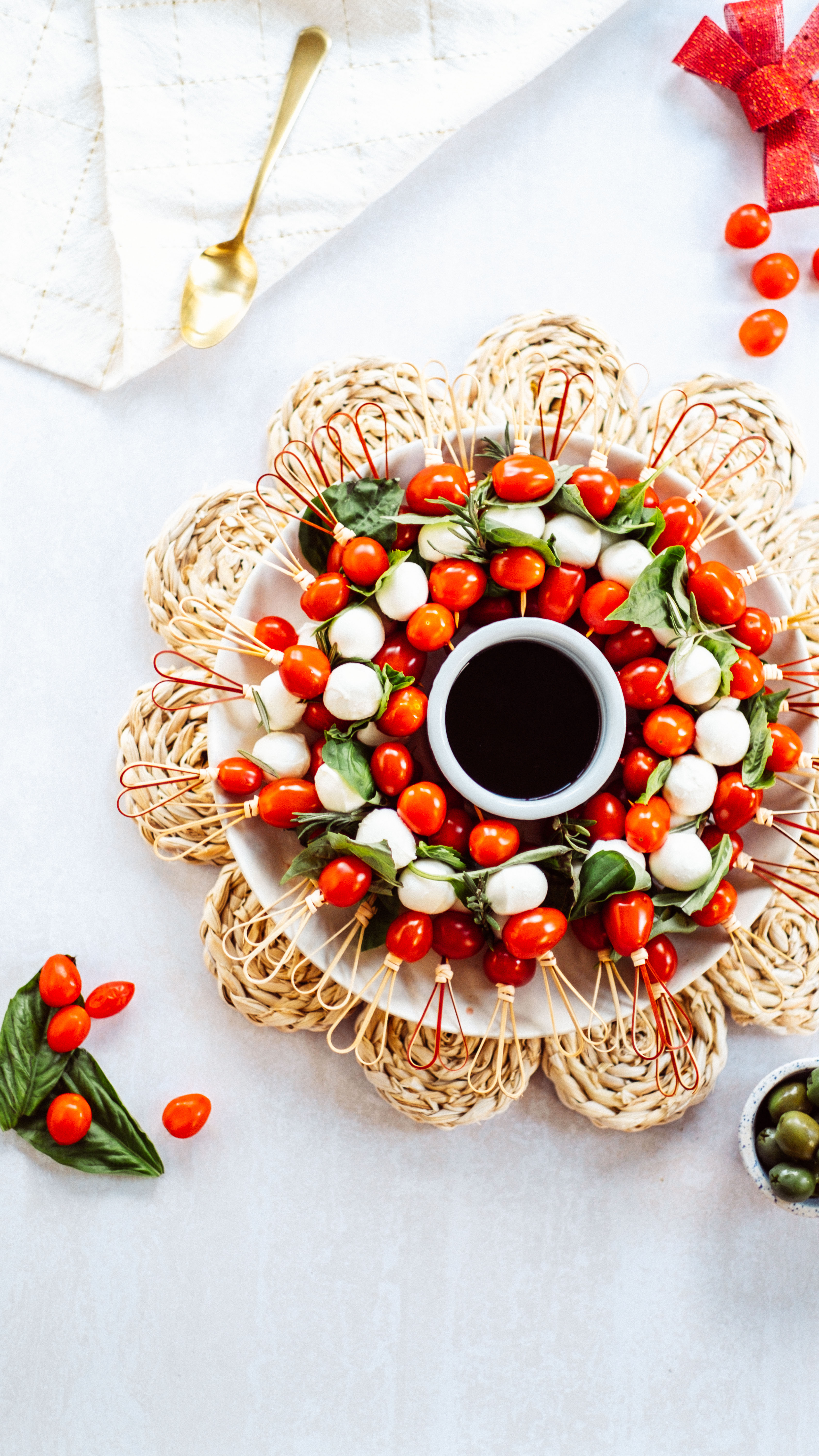 Holiday Caprese Wreath on plate