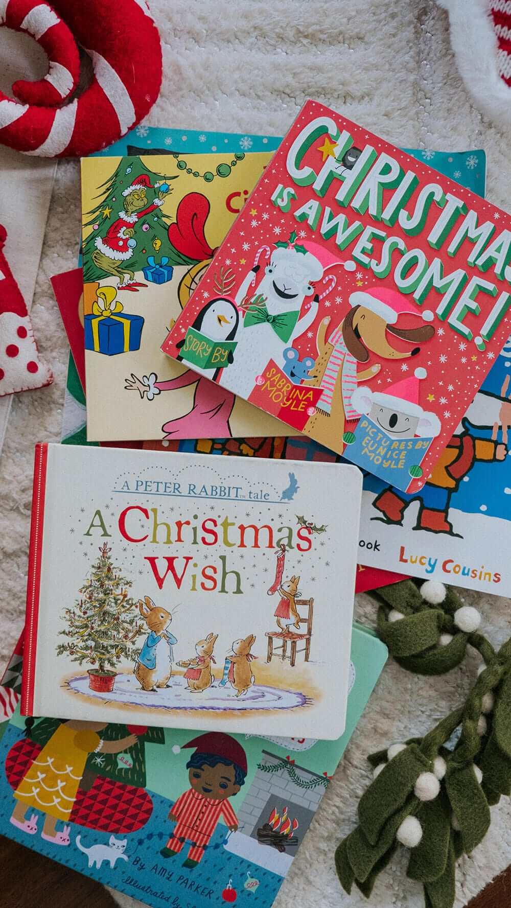 Children's Christmas Books on floor